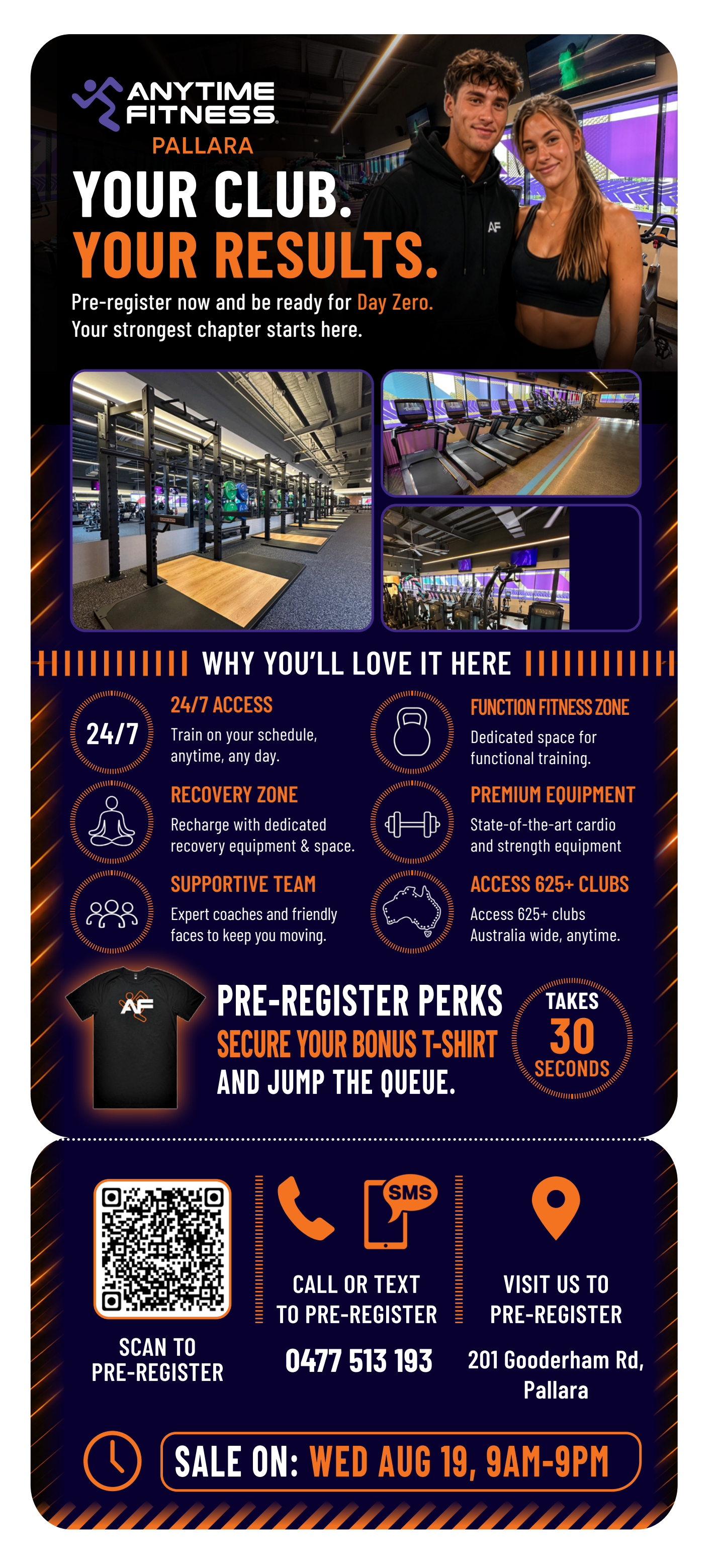 Back of the Pallara perforated Day Zero deal flyer with club facilities, contact details and pre-registration offer