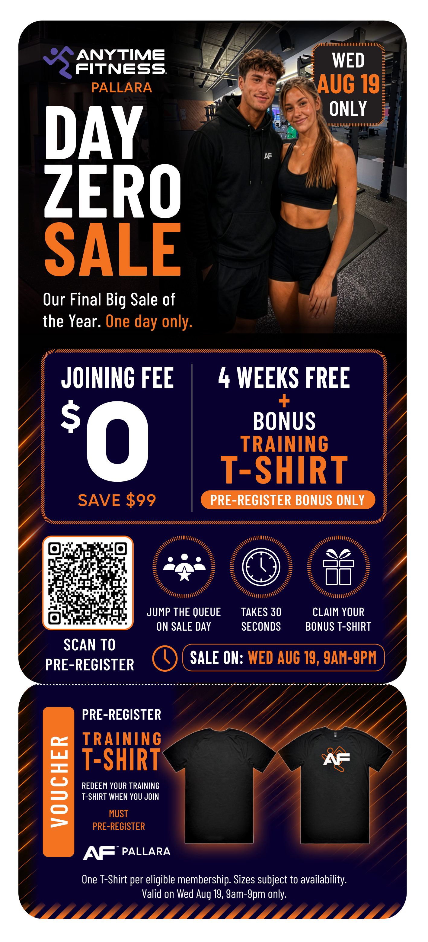 Front of the Pallara perforated Day Zero deal flyer with joining offer and training T-shirt voucher